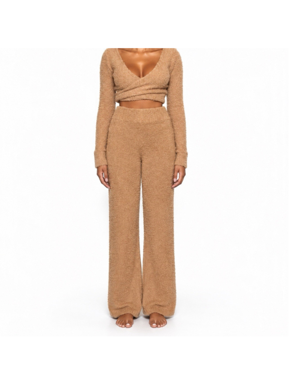 SKIMS Plus Boucle Camel Cozy Knit Wide Leg Comfy Loungewear Pants 2X/3X